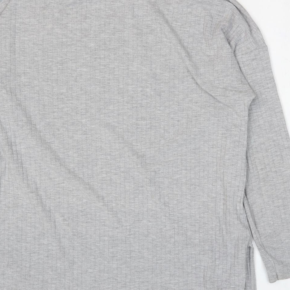 Boohoo Womens Grey Polyester Basic T-Shirt Size 12 Roll Neck - Ribbed