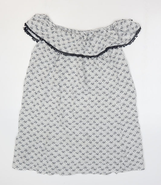 George Womens White Floral Viscose A-Line Size 14 Off the Shoulder Pullover