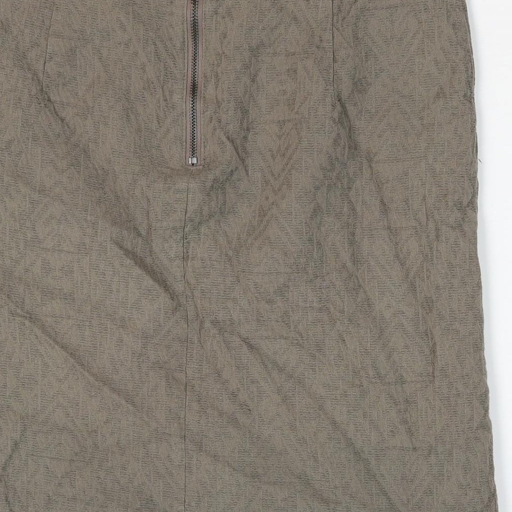 Marks and Spencer Womens Brown Cotton A-Line Skirt Size 10 Zip - Faux Pockets