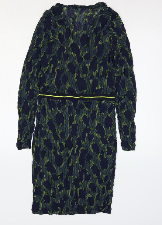 Sandwich Womens Blue Geometric Polyester Bodycon Size S V-Neck Pullover