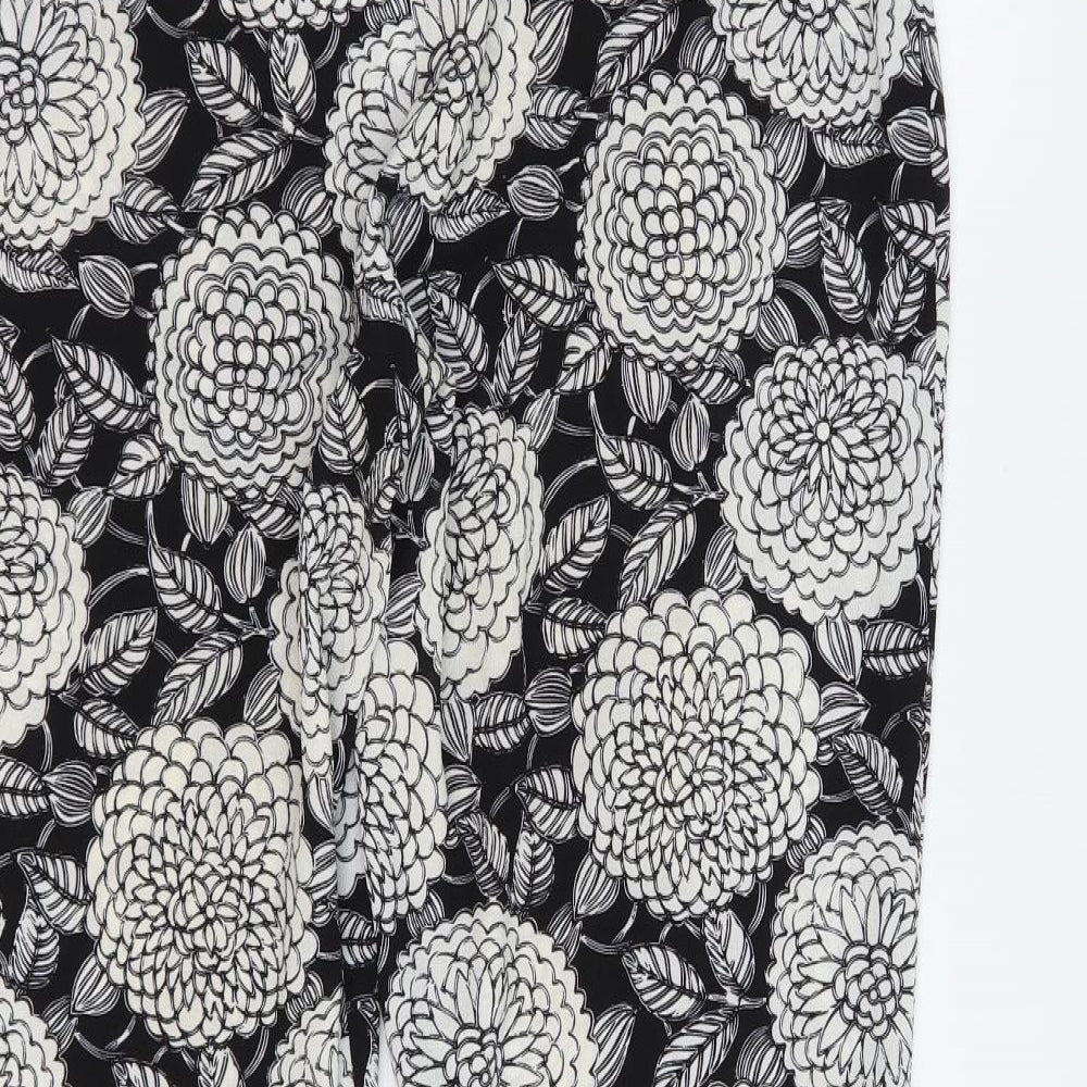 Lola May Womens Black Floral Polyester Trousers Size 10 L28 in Regular Zip