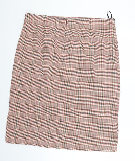 Marks and Spencer Womens Orange Check Viscose A-Line Skirt Size 20 Zip