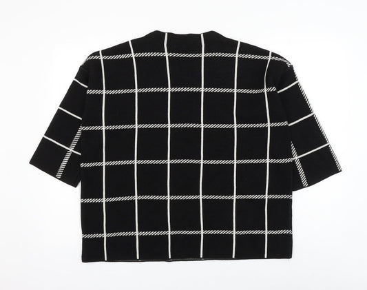 F&F Womens Black Round Neck Check Acrylic Pullover Jumper Size 14