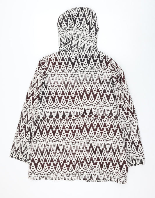 Peacocks Womens Brown Geometric Rain Coat Coat Size 12 Zip