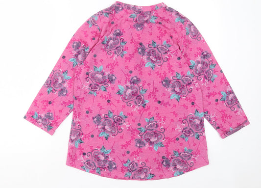 Bonmarché Womens Pink Paisley Polyester Basic T-Shirt Size 14 V-Neck - Pocket Detail