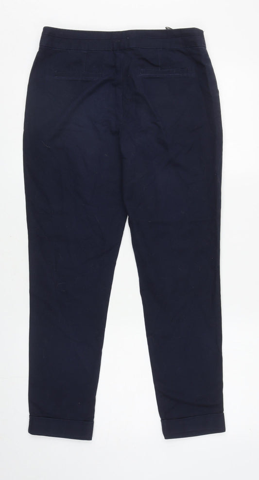 Warehouse Womens Blue Cotton Capri Trousers Size 10 L27 in Regular Zip