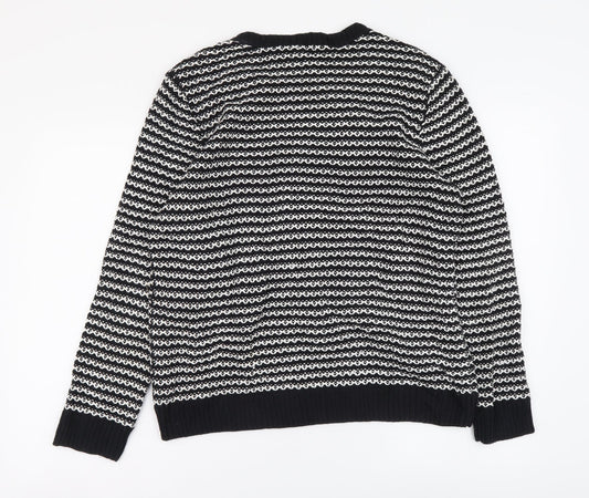 Charter Club Womens Black Round Neck Striped Acrylic Henley Jumper Size XL