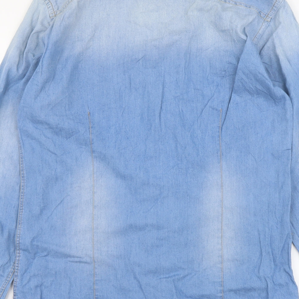 Mens UK Size S Mango Blue Button-Up Long Sleeve Casual Shirt