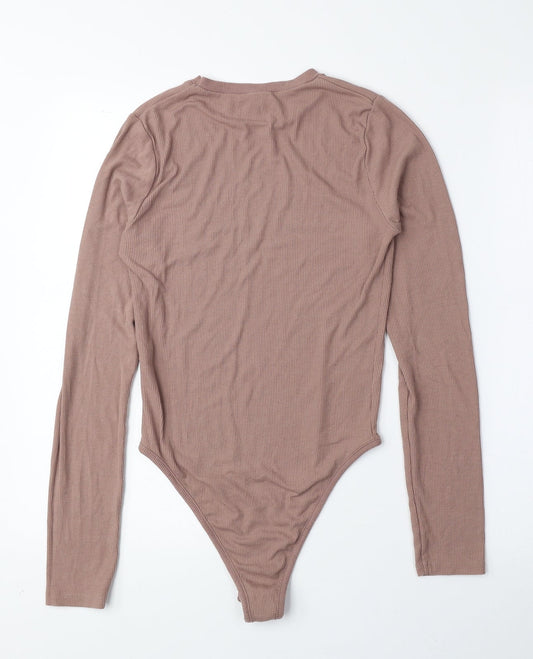 Primark Womens Pink Polyester Bodysuit One-Piece Size S Snap - Ribbed