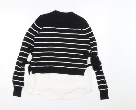 River Island Womens Black Mock Neck Striped Polylactide Pullover Jumper Size 6 - Shirt and jumper in one