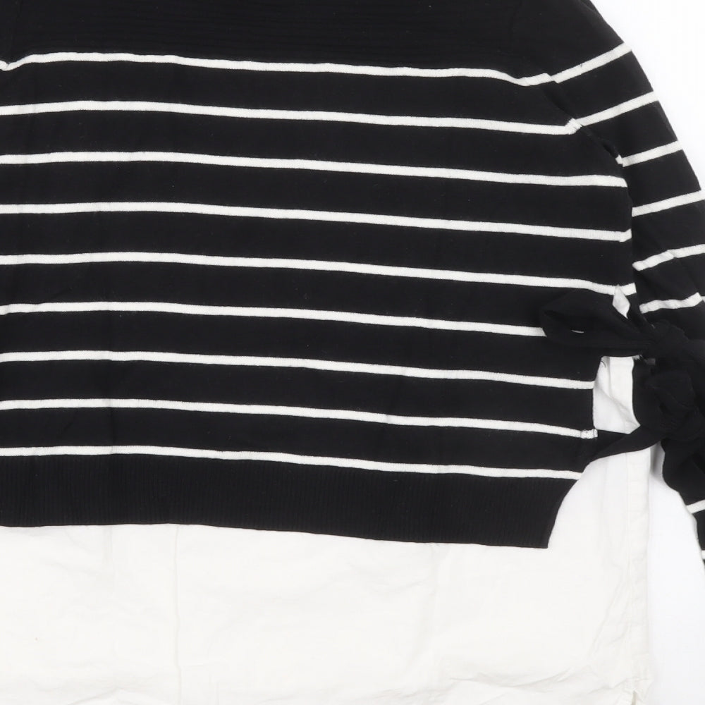 River Island Womens Black Mock Neck Striped Polylactide Pullover Jumper Size 6 - Shirt and jumper in one