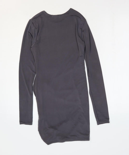 PRETTYLITTLETHING Womens Grey Polyester Bodycon Size 8 Round Neck Pullover