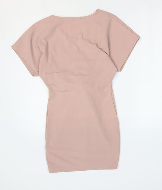 Missguided Womens Pink Polyester Bodycon Size 4 V-Neck Pullover - Knot Front