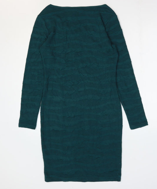 Fransa Womens Green Striped Viscose Bodycon Size S Scoop Neck Pullover
