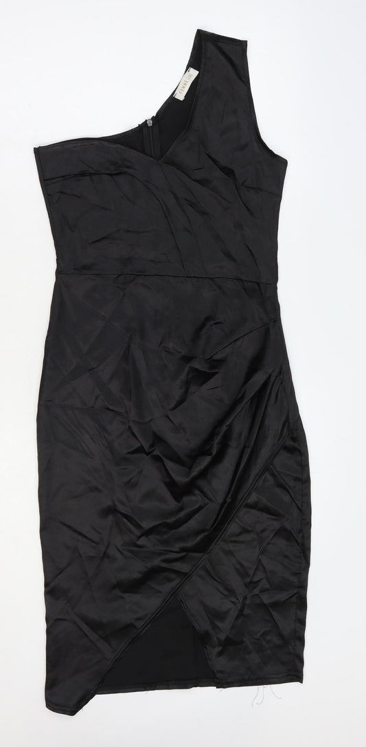 Femme Luxe Womens Black Polyester Bodycon Size 6 One Shoulder Zip