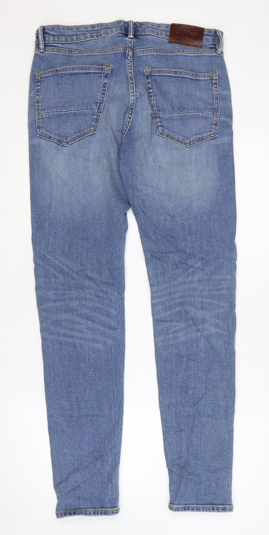 Marks and Spencer Mens Blue Cotton Skinny Jeans Size 32 in L31 in Regular Zip