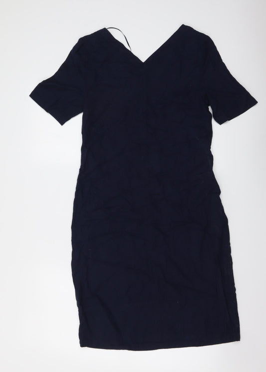 Marks and Spencer Womens Blue Linen A-Line Size 6 V-Neck Pullover