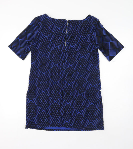 Wallis Womens Blue Geometric Polyester Mini Size S Round Neck Zip