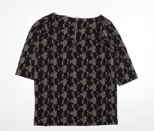 Nutmeg Womens Black Geometric Polyester Tunic Blouse Size 12 Boat Neck