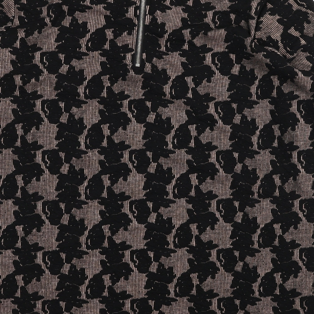 Nutmeg Womens Black Geometric Polyester Tunic Blouse Size 12 Boat Neck