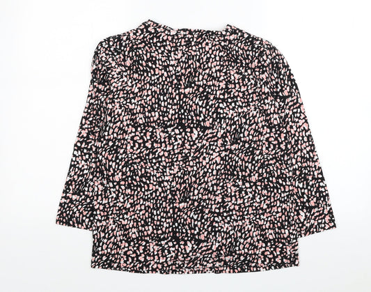 M&Co Womens Black Geometric Cotton Basic Blouse Size 12 Round Neck