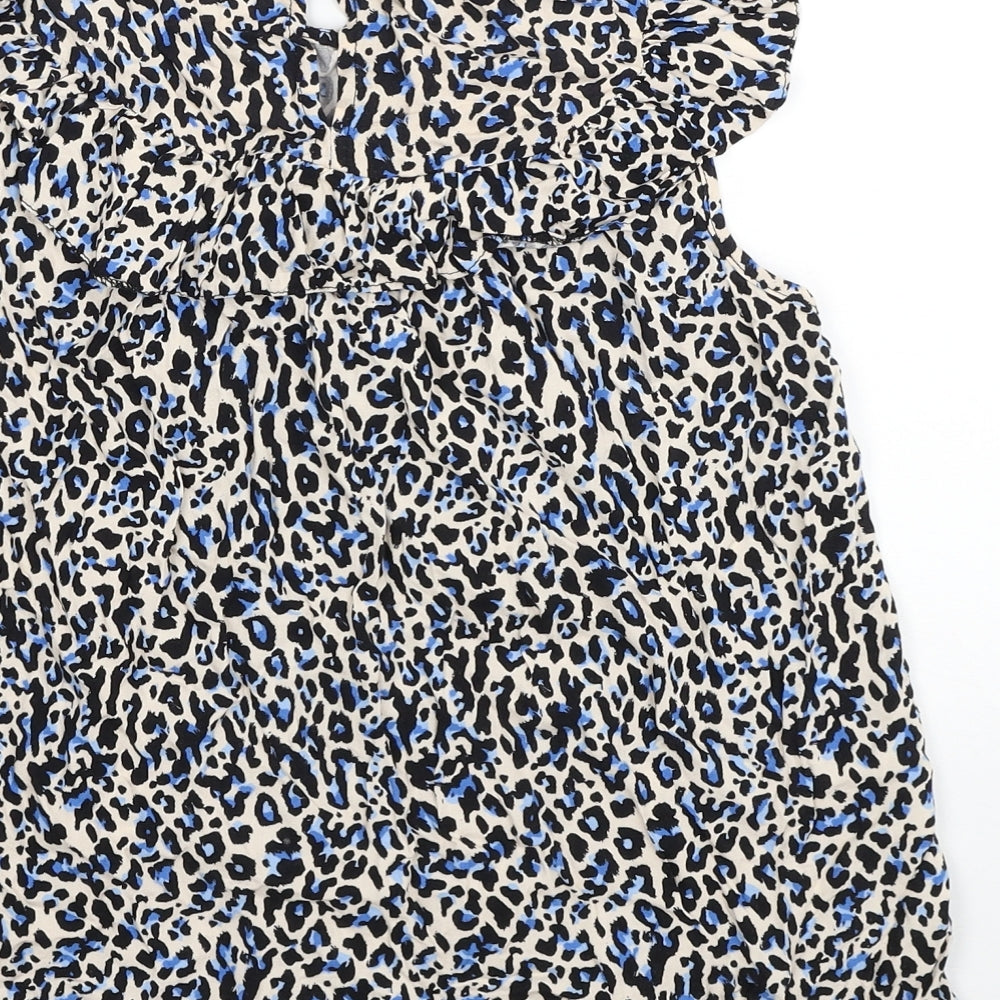 TU Womens Multicoloured Animal Print Viscose Basic Blouse Size 12 V-Neck