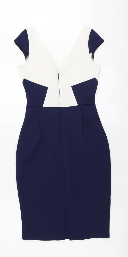 Lipsy Womens Blue Colourblock Polyester Bodycon Size 8 V-Neck Zip