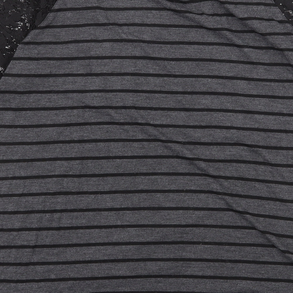 George Womens Grey Striped Polyester Basic Blouse Size 12 Round Neck - Lace Detail