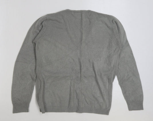Primark Womens Grey V-Neck Acrylic Pullover Jumper Size M