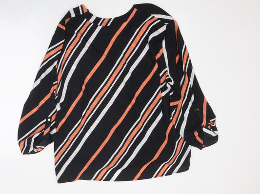 F&F Womens Multicoloured Striped Polyester Basic Blouse Size 22 V-Neck