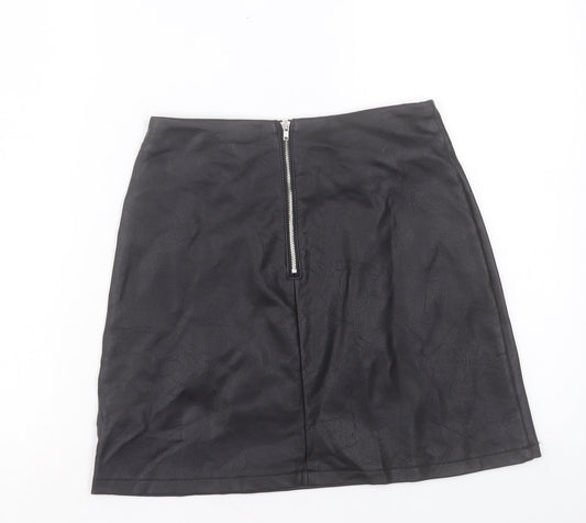 Primark Womens Black Polyurethane A-Line Skirt Size 8 Zip