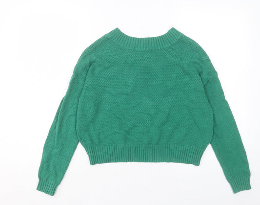 American Eagle Womens Green V-Neck Acrylic Pullover Jumper Size 2XS