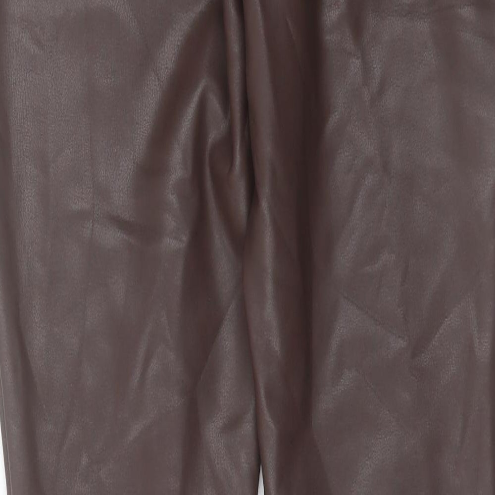TU Womens Brown Polyurethane Trousers Size 12 L29 in Regular