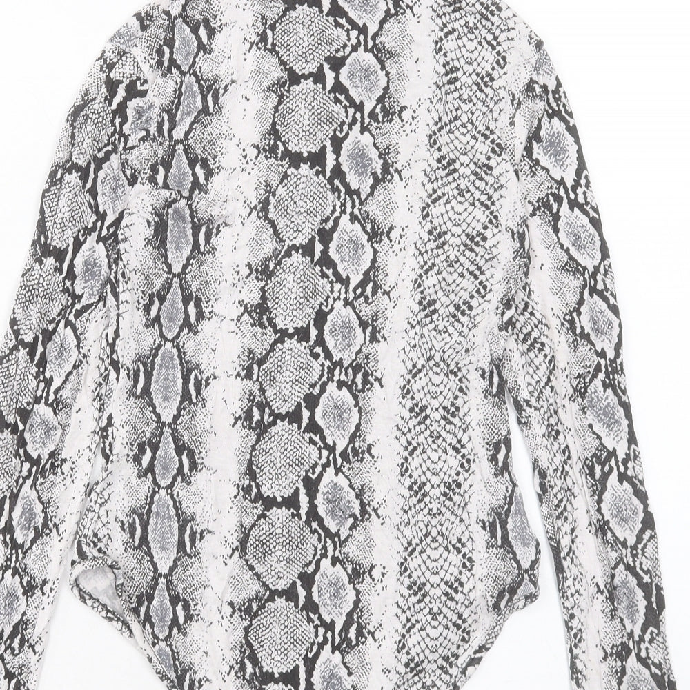 PRETTYLITTLETHING Womens Grey Animal Print Viscose Bodysuit One-Piece Size 8 Snap