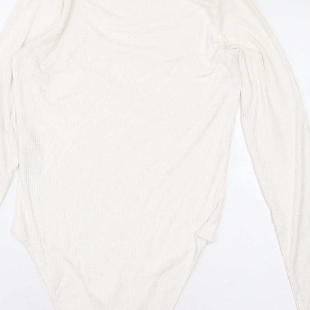 New Look Womens White Polyester Bodysuit One-Piece Size 12 Snap - Ribbed