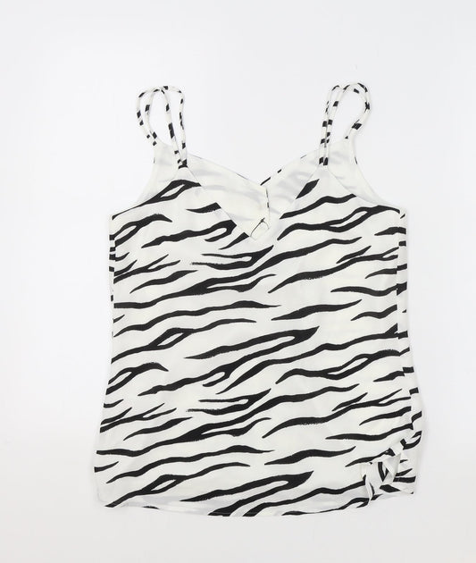 M&S Womens White Animal Print Polyester Camisole Tank Size 6 V-Neck - Zebra Print
