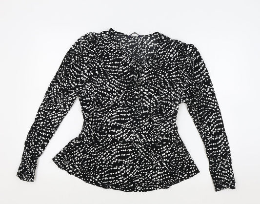 Marks and Spencer Womens Black Polka Dot Viscose Wrap Blouse Size 10 V-Neck