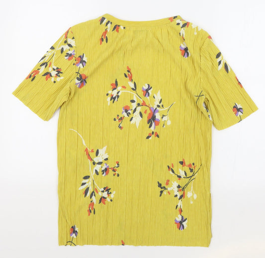 Autograph Womens Yellow Floral Polyester Basic T-Shirt Size 10 Round Neck