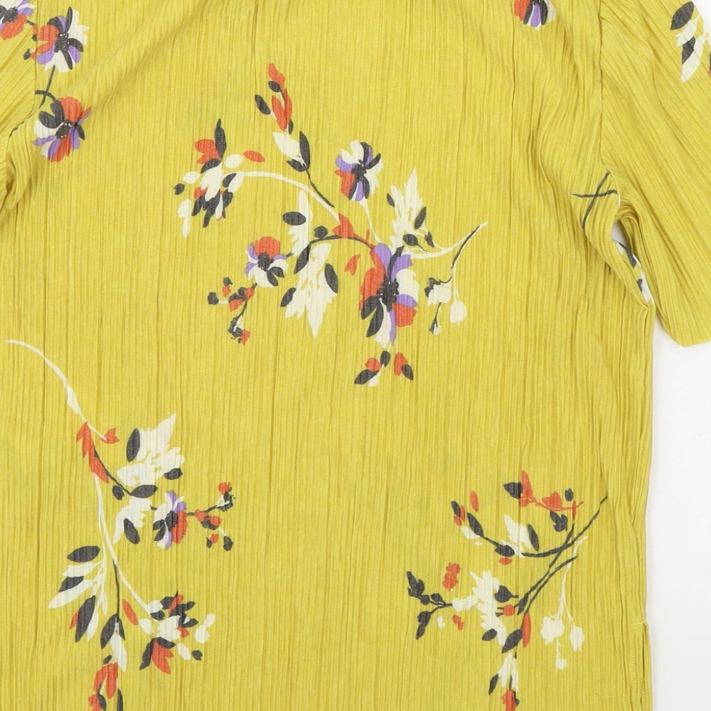 Autograph Womens Yellow Floral Polyester Basic T-Shirt Size 10 Round Neck