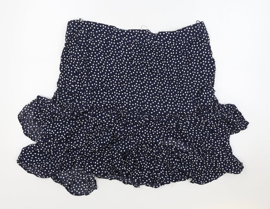Marks and Spencer Womens Blue Polka Dot Viscose Flare Skirt Size 8 Zip