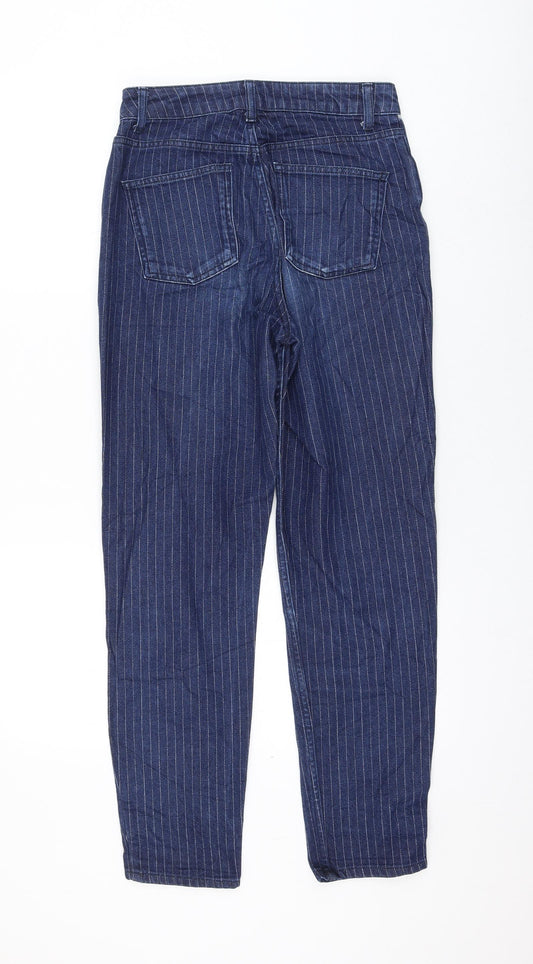 Topshop Womens Blue Striped Cotton Mom Jeans Size 26 in L32 in Regular Zip