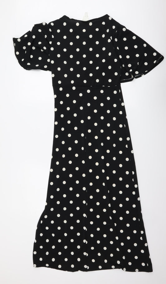 H&M Womens Black Polka Dot Polyester A-Line Size S Round Neck Pullover