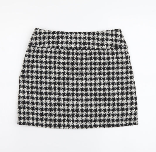Pull&Bear Womens Black Check Polyester Mini Skirt Size M Zip