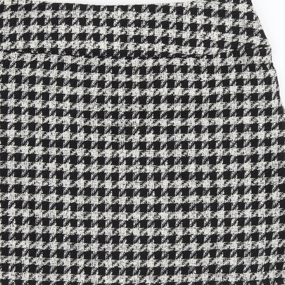 Pull&Bear Womens Black Check Polyester Mini Skirt Size M Zip