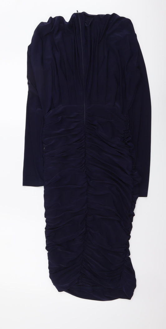 AX Paris Womens Blue Polyester Bodycon Size 10 V-Neck Zip