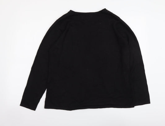 Classic Womens Black V-Neck Acrylic Pullover Jumper Size 14