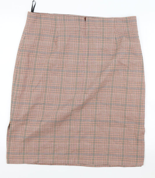 Marks and Spencer Womens Brown Plaid Viscose A-Line Skirt Size 18 Zip