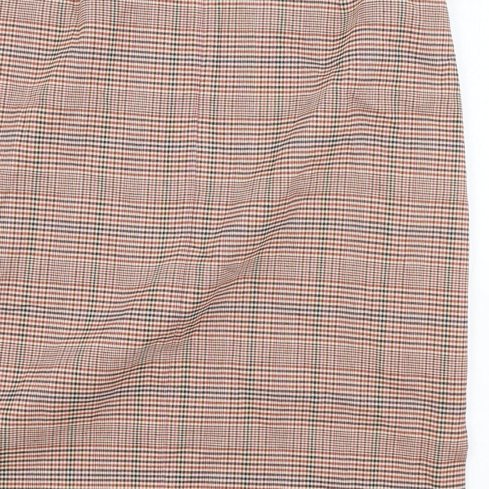 Marks and Spencer Womens Brown Plaid Viscose A-Line Skirt Size 18 Zip