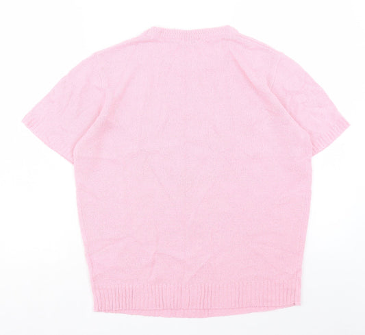 Damart Womens Pink Acrylic Basic T-Shirt Size 14 Crew Neck
