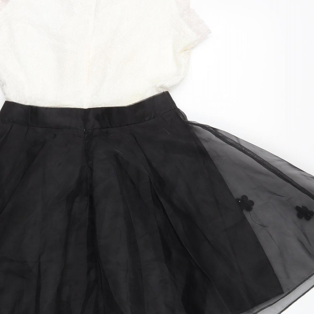 Lanyizikou Womens Black Polyester Skater Dress Size S High Neck Zip - Lace Top